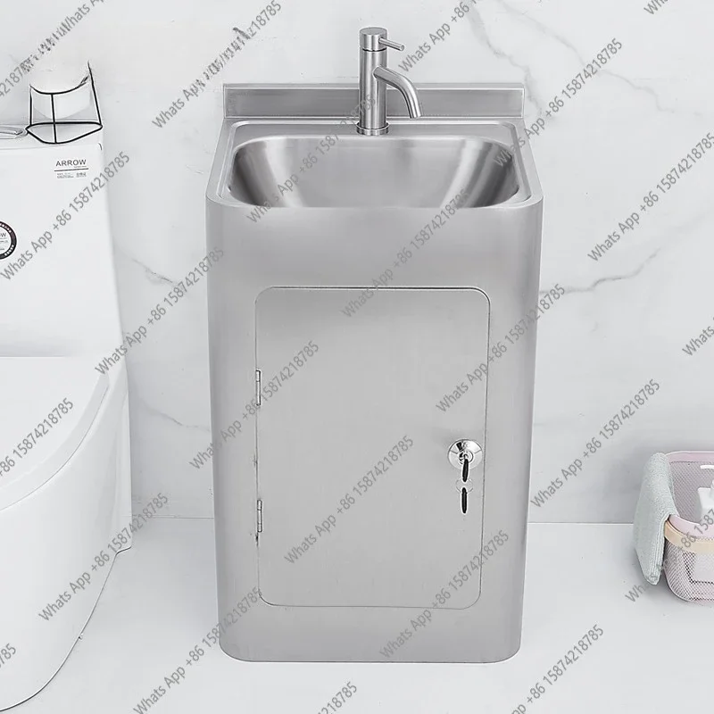 A63 Stainless steel wash basin outdoor floor type household bathroom integrated wash basin outdoor column basin