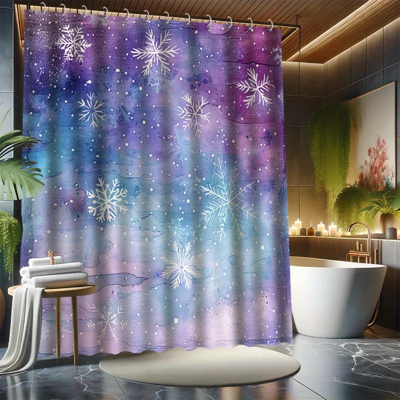 

Hexagonal Snowflake Shower Curtain Set, Beautiful Snowy Scenery, Fantastic Art, Bathtub Partition, Modern Bath Decor