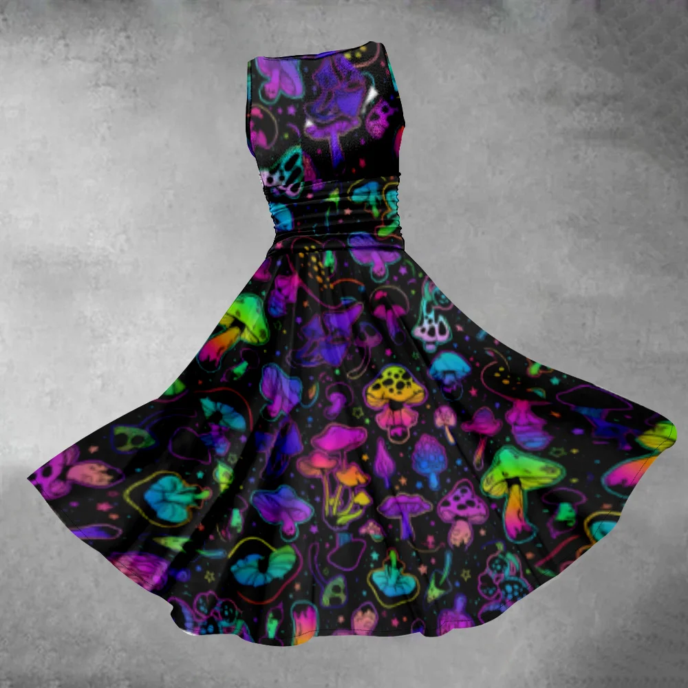 Thriller Halloween Sleeveless Dresses Women Mid Length Loose Printed Dress Lady High Waisted Party Holiday Spring Summer
