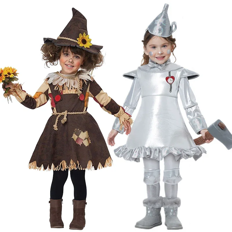 Girl Boy Scarecrow Tin Man Costume Magic Castle Wizard Witch Fairy Tale Book Week Cosplay Fancy Party Dress Carnival Halloween