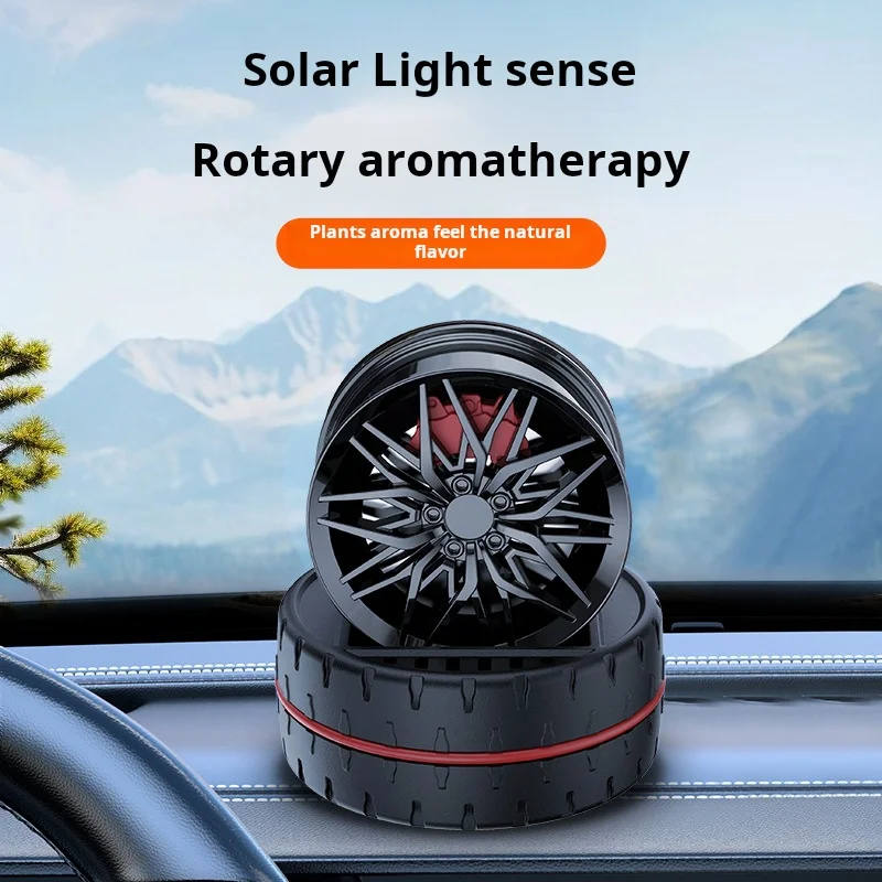 Cubo de roda de corrida movido a energia solar, decoração de aroma para interior de carro, wafer de madeira diff sem óleos essenciais, decoração de energia solar