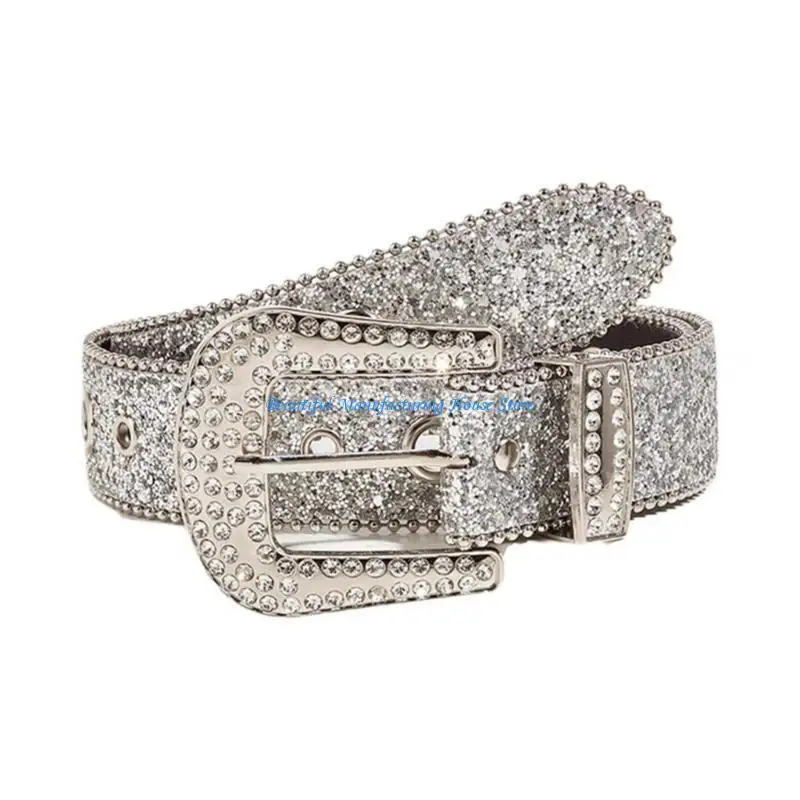 E56A التسلق حجر الراين مشبك أحزمة وسط للجينز حزام قابل للتعديل لراعية البقر راعية البقر المراهقين الإناث الجينز تنورة زنار #5