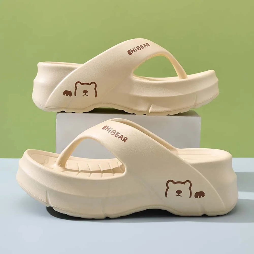 

Creative Anti-slip Thick Soled Flip-flop Cartoon Bear Adult EVA Slippers Thickened Soft Bathroom Sandals Vacation Travel