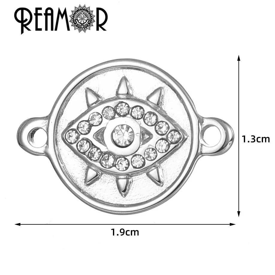 REAMOR 3pcs Stainless Steel Zircon Evil Eye Charms Connector For DIY Necklace Bracelet Jewelry Making Crafts