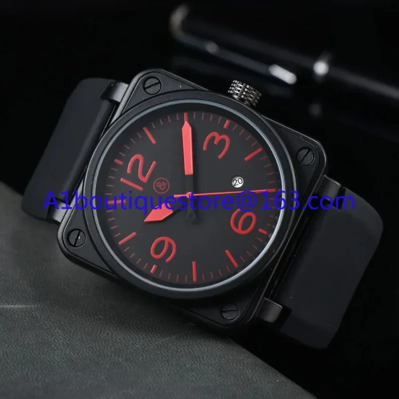 Hot Original Brand Men Automatic Mechanical Watch Brown Leather Black Ross Rubber 46mm Large Dial Men for Watches AAA Clcok