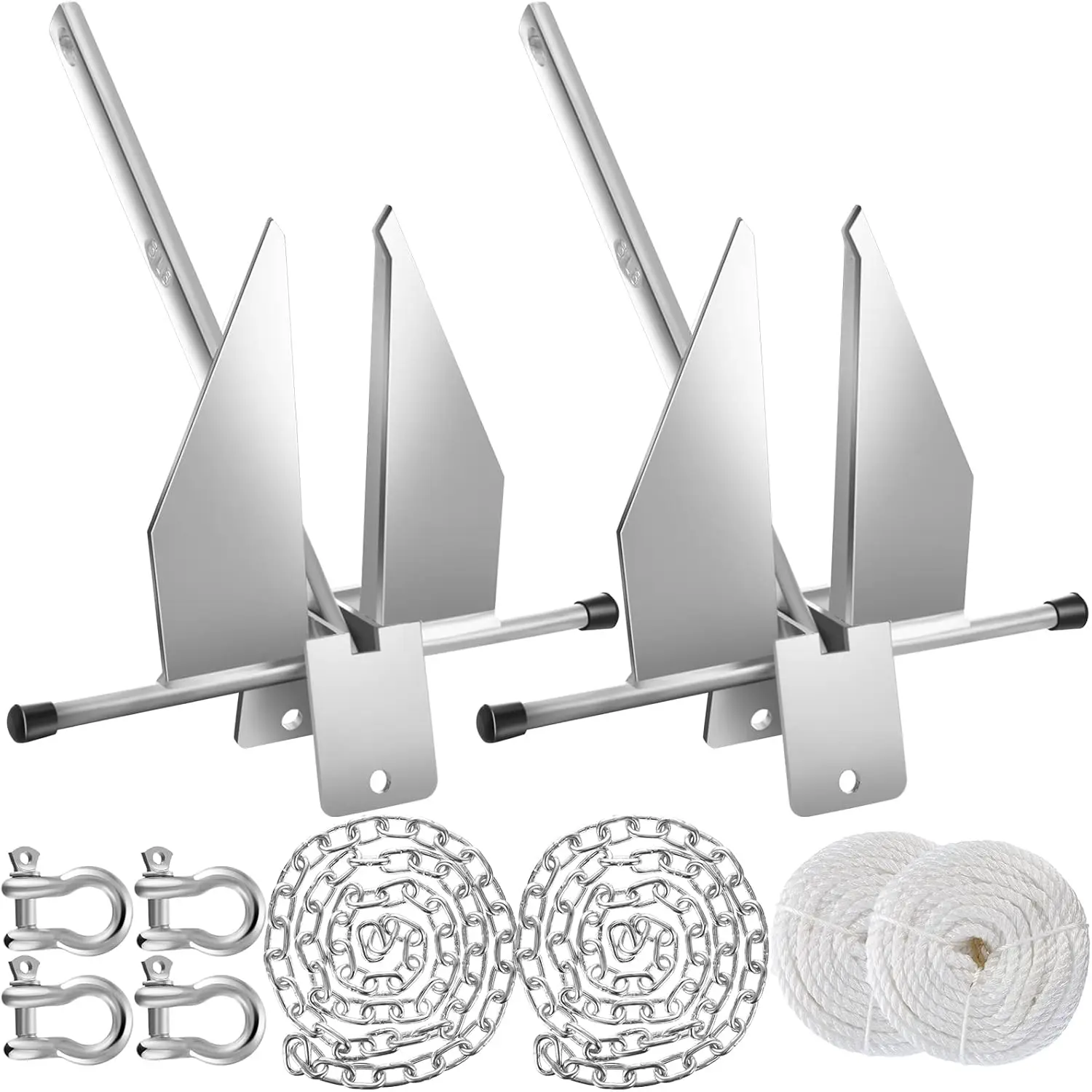 

2 Sets Boat Anchor Kit Galvanized Fluke with Chain Rope Shackles for Pontoon Deck Fishing Sailboats