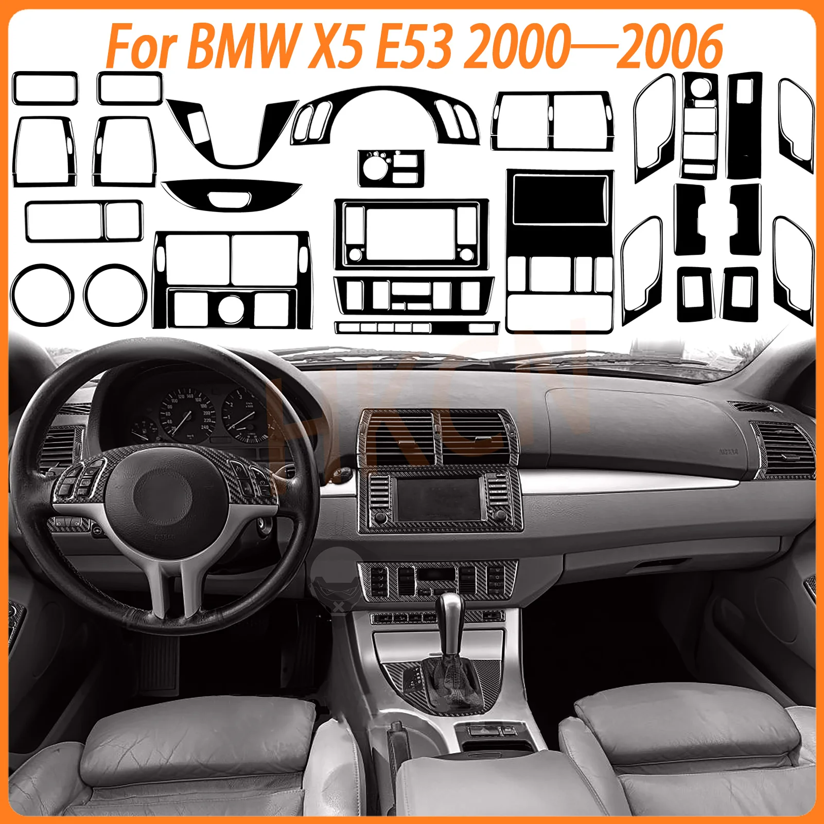 Carbon Fiber Car Accessories Air Conditioning Panel Door Handles Center Console decorative Stickers for BMW X5 E53 2000-2006