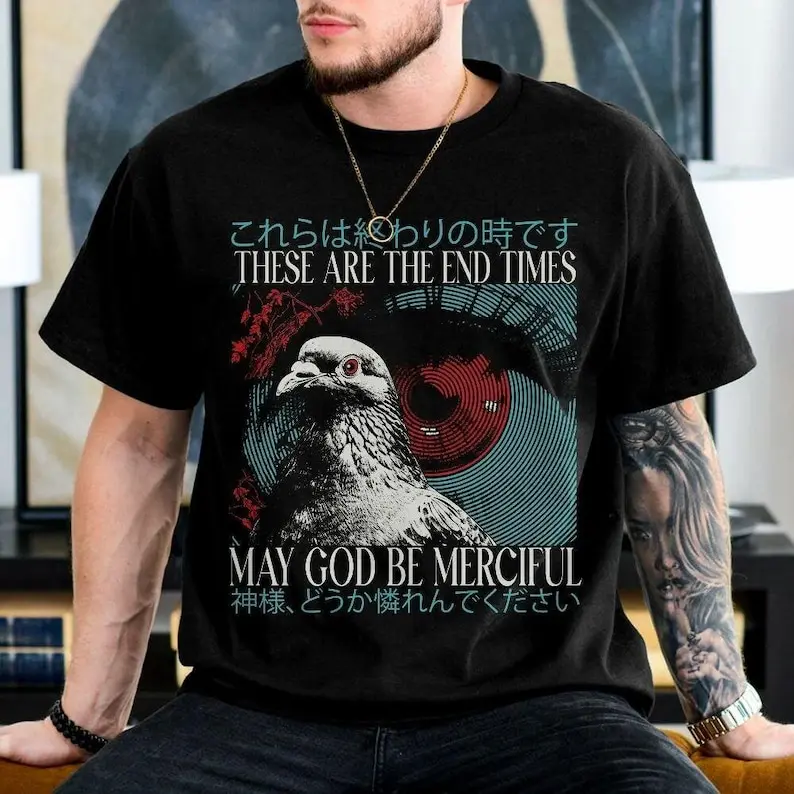

Рубашка с голубиком End Times, футболка с рисунком апокалиптического зрения, странная забавная рубашка, рубашка унисекс, футболка в подарок