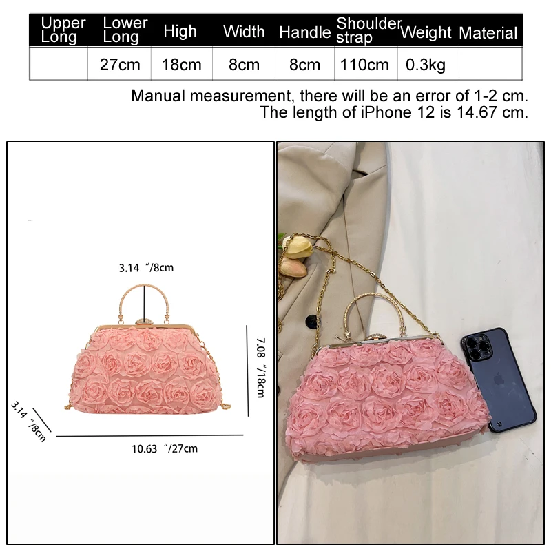 women's bag Elegant PROM Clutch handbag Three-dimensional rose women shoulder bag Lace flower Lady Crossbody Bag female bag