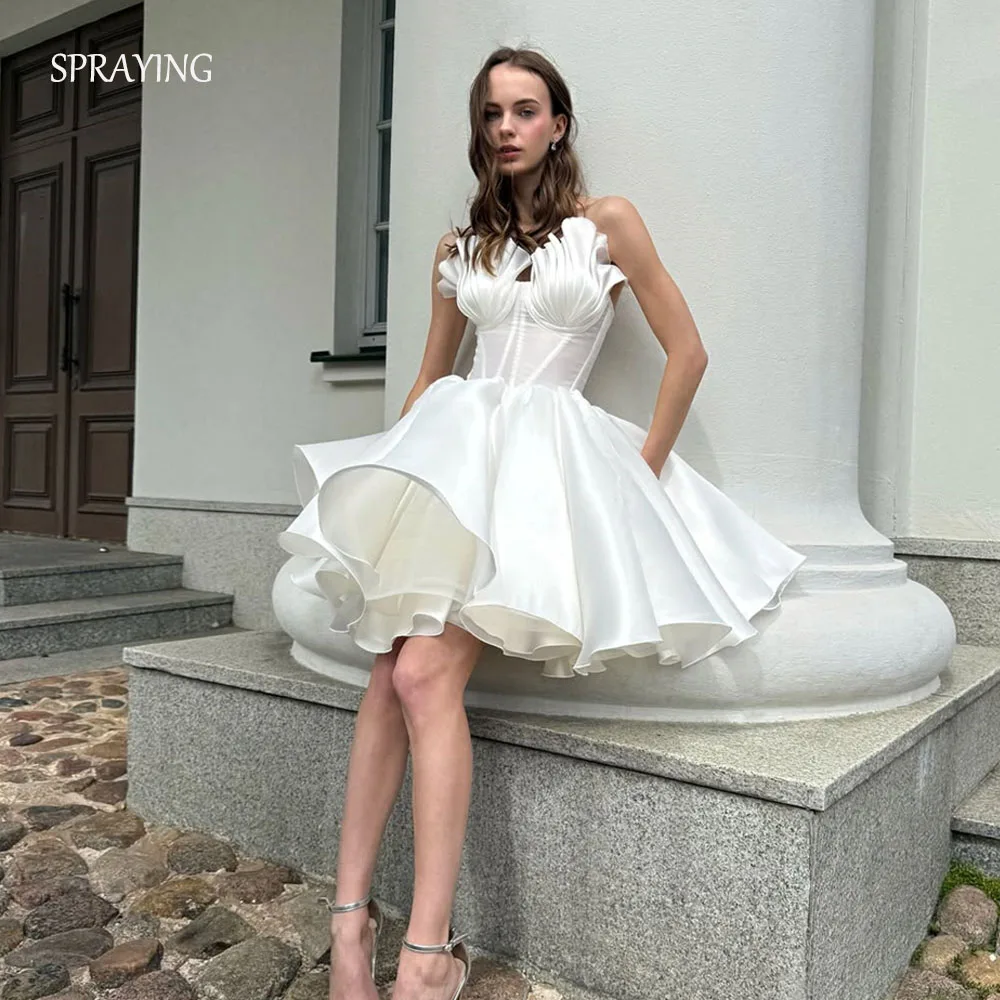 

SPRAYING Luxury Ivory Wedding Dress Shell Collar Sleeveless Mini Bridal Gown A line Short Above Knee Engagement Party Customized