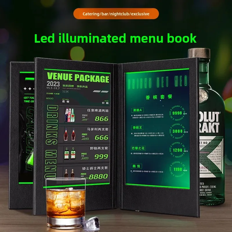 Luminous LED Menu Book Bar Nightclub Drink List Price Display Board KTV Restaurant High-end Electronic Menu