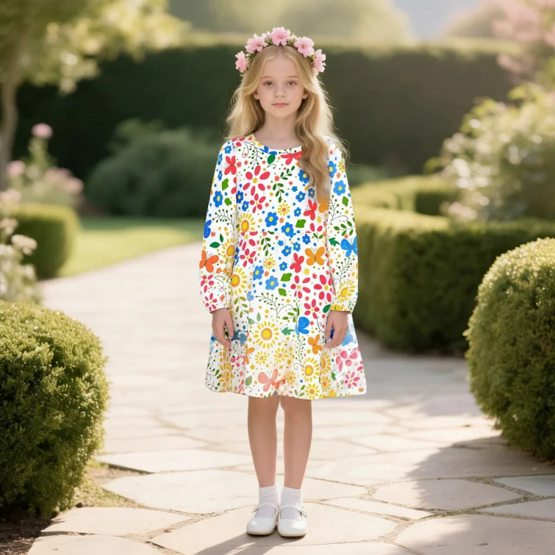 

Girls 2025 floral print dress, new for spring and autumn