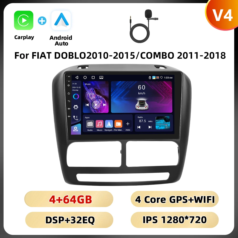 Podofo Ai Voice Autoradio Voor Fiat Doblo 2010-2015/Combo 2011-2018 Multimediaspeler 8Core Carplay Android Auto Gps Navigatie