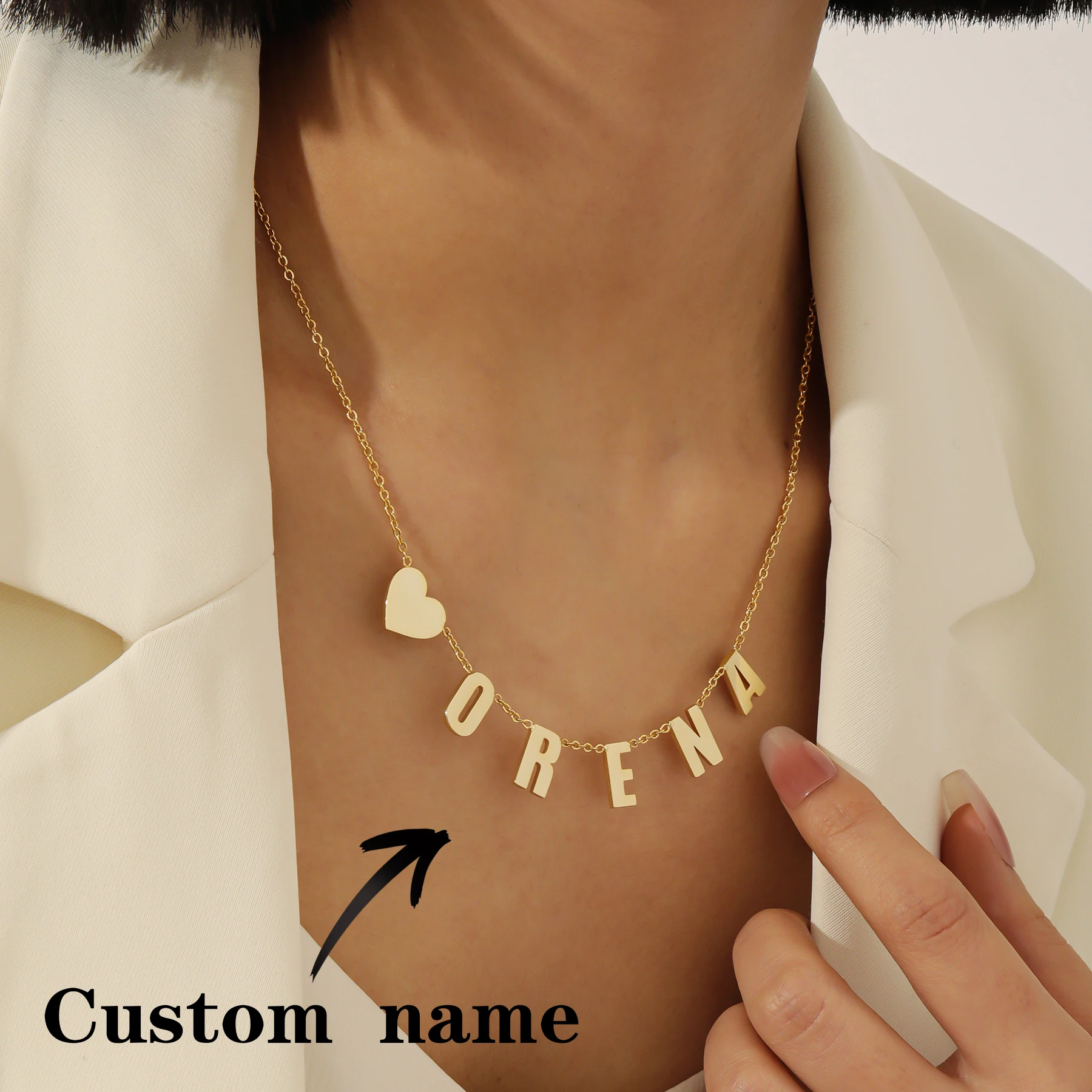 

Custom Letter Heart Necklace Stainless Steel Gold Plated Fine Chain Initial Love Pendant Personalized Romantic Jewelry Christmas