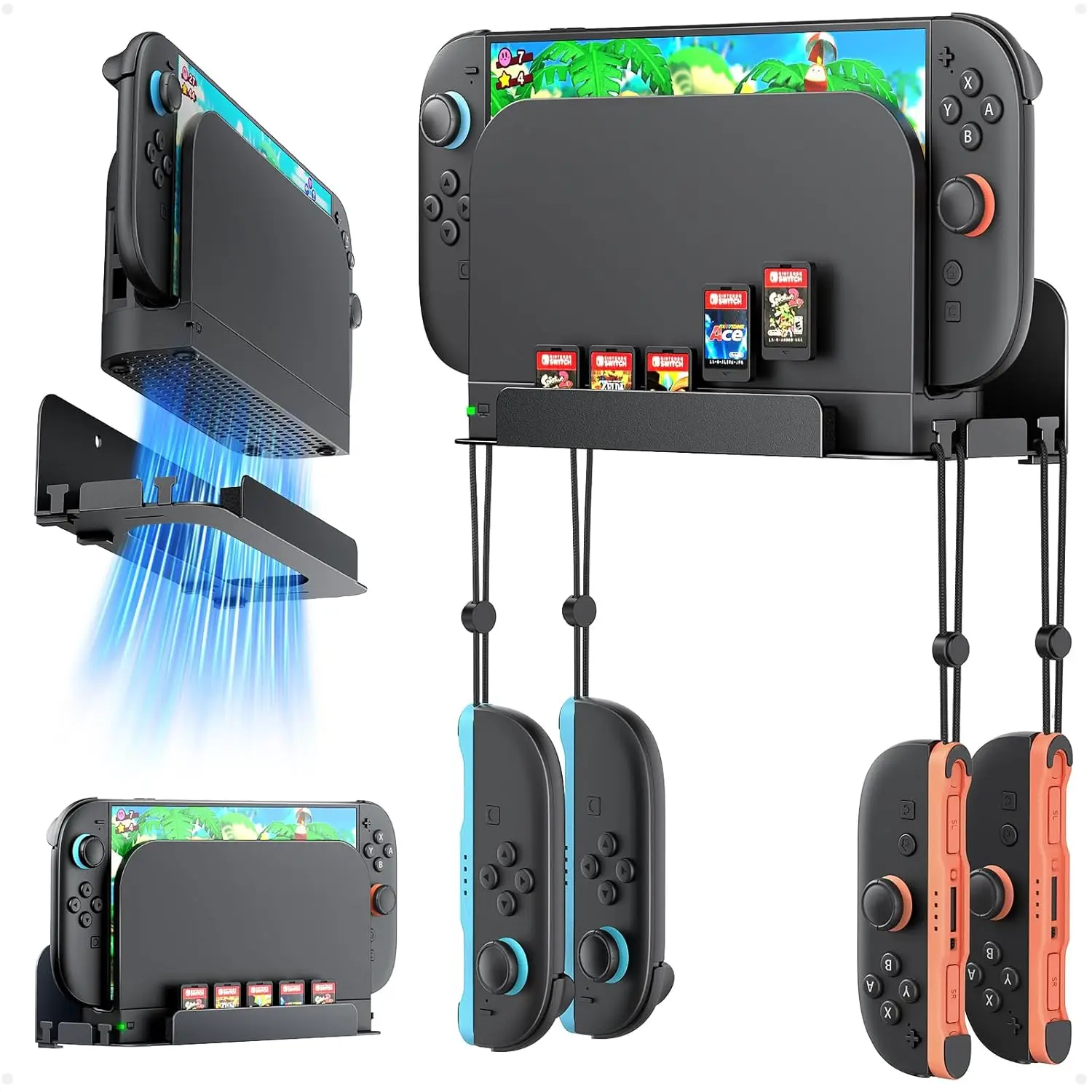 

Metal Wall Mount for Nintendo Switch 2 2025, Switch 2 Organizer Shelf Base Kit Behind TV, Switch 2 Accessories with 5 Card Slots