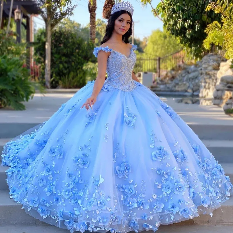 Lorencia Blush Quinceanera Dress 2023 Ball Gown Puffy 3D Flowers Appliques Party Gowns Sweet 16 Dress Vestidos De Fiesta YQD241