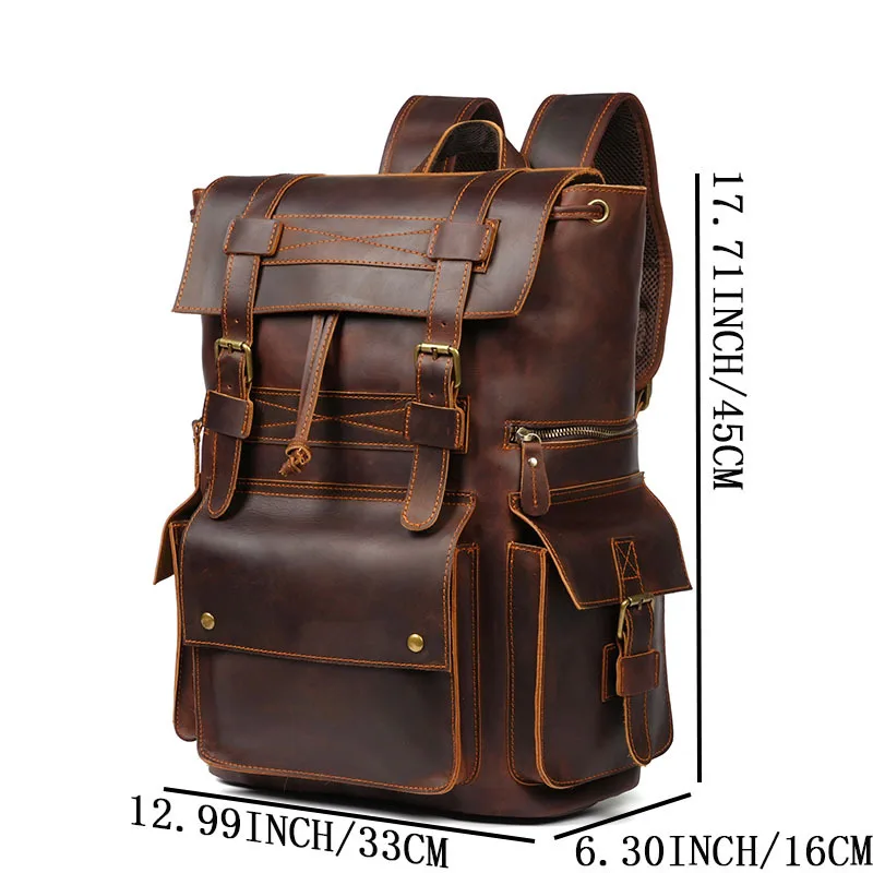 First layer cowhide large capacity backpack multi-functional retro leather commuter backpack leisure travel bag
