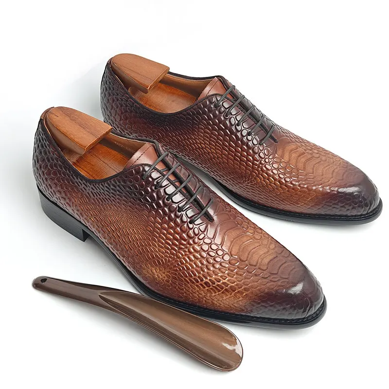 

Luxury Formal Men Shoes Crocodile Embossed Social Business Handmade Lace-Up Fashion Customization Dress Man Shoe Genuine Leather