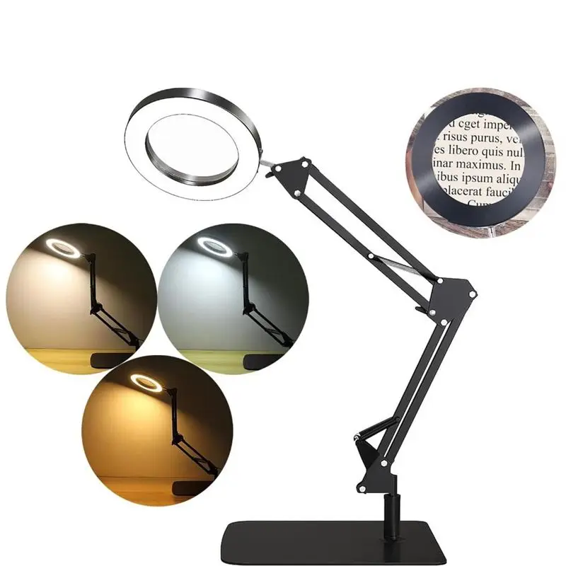 8X Magnifying Glass With Light, Table Lamp With Stand And Clamp, 2-In-1 LED Desk Lamp With Magnifier, 3 Color Modes-AT36