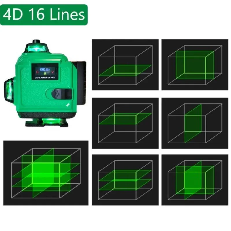 UHELPER 16 linee 4D livello Laser 2 batterie linea verde autolivellante 360 livello Laser Super potente orizzontale e verticale