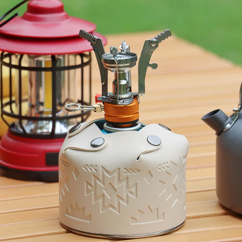 Leather Gas Canister Protective Cover One-piece Gas Can Protective Cover Gas Tank Protector Hiking Travel Outdoor Supplies