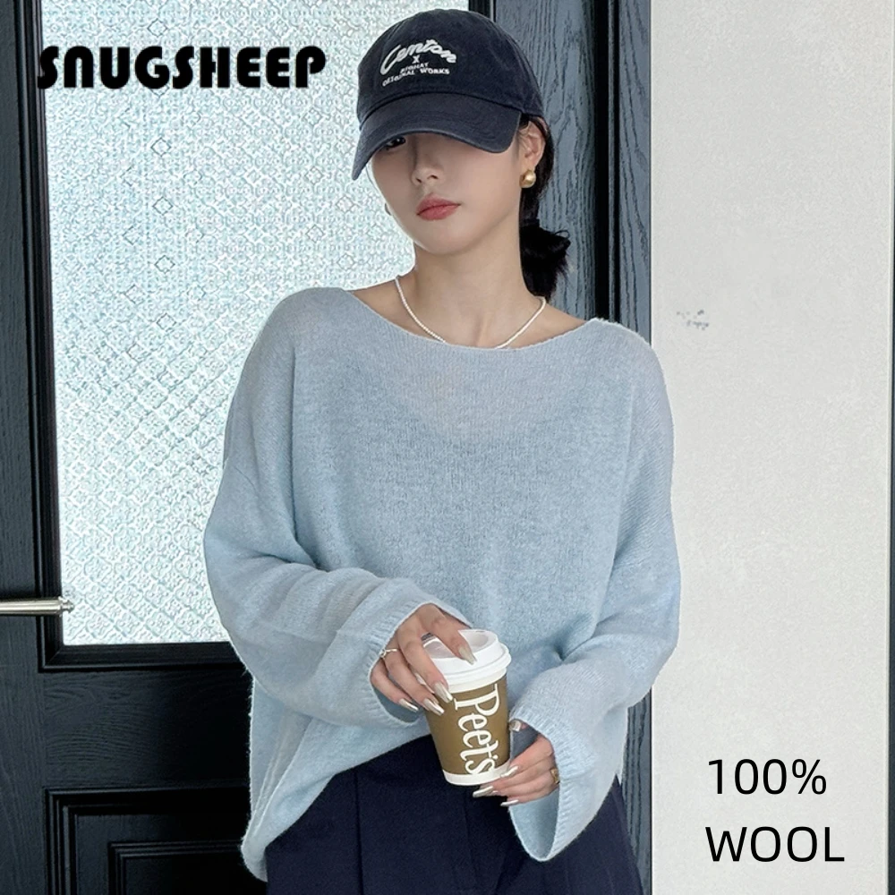 boat neck 2024 clothes fashion women wool sweater womens blue top fall clothing oversized cute ladies tops designer pullover new