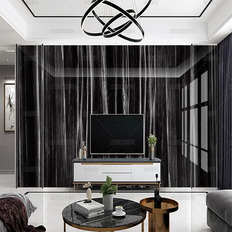 

Пользовательские 3D современные простые линии зерна вертикальное зерно черно-белые мраморные обои отель стойка регистрации фреска фон стены