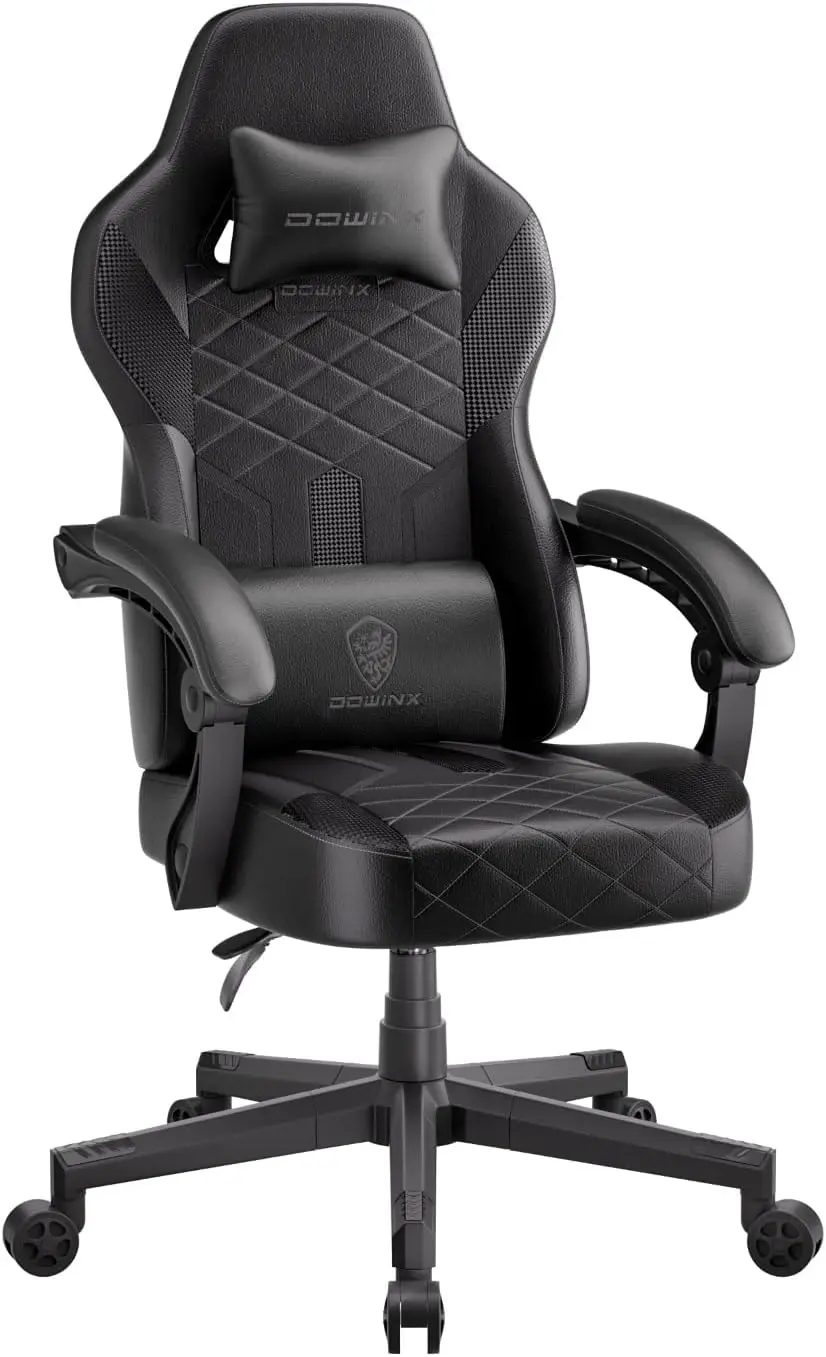 Gaming Chair with Pocket Spring Cushion, Ergonomic Computer Chair High Back, Reclining Game Chair Pu Leather 350LBS, Black