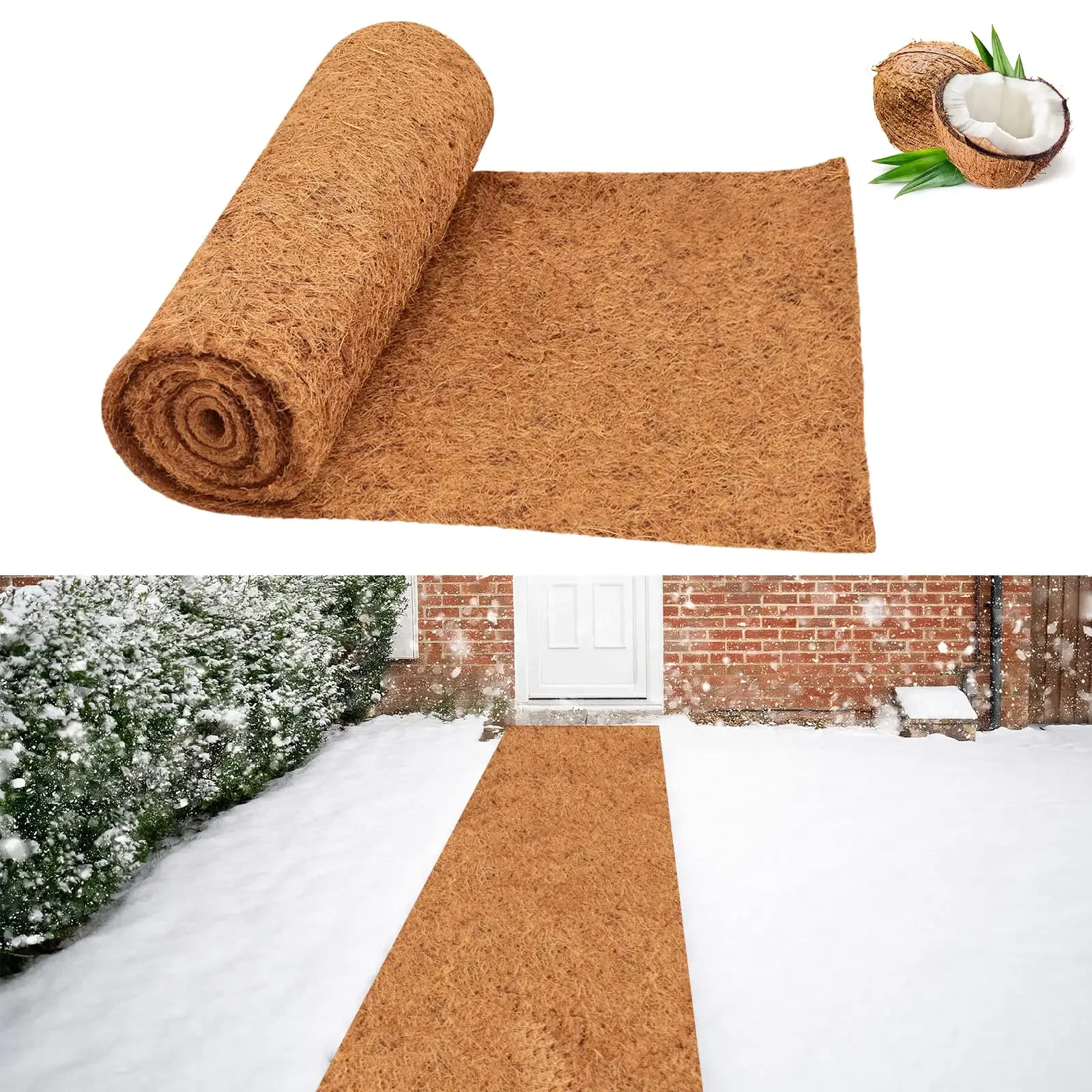 Alfombra de fibra de coco natural, antideslizante, hielo y nieve, esteras para pasados de invierno, puerta delantera, escaleras, porche, jardín al aire libre