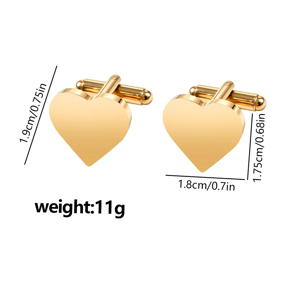 Minimally Smooth Heart-shaped Cufflinks in Multiple Colors Available Versatile Men's French Shirts, Couple's Cuffs, Sleeve Studs