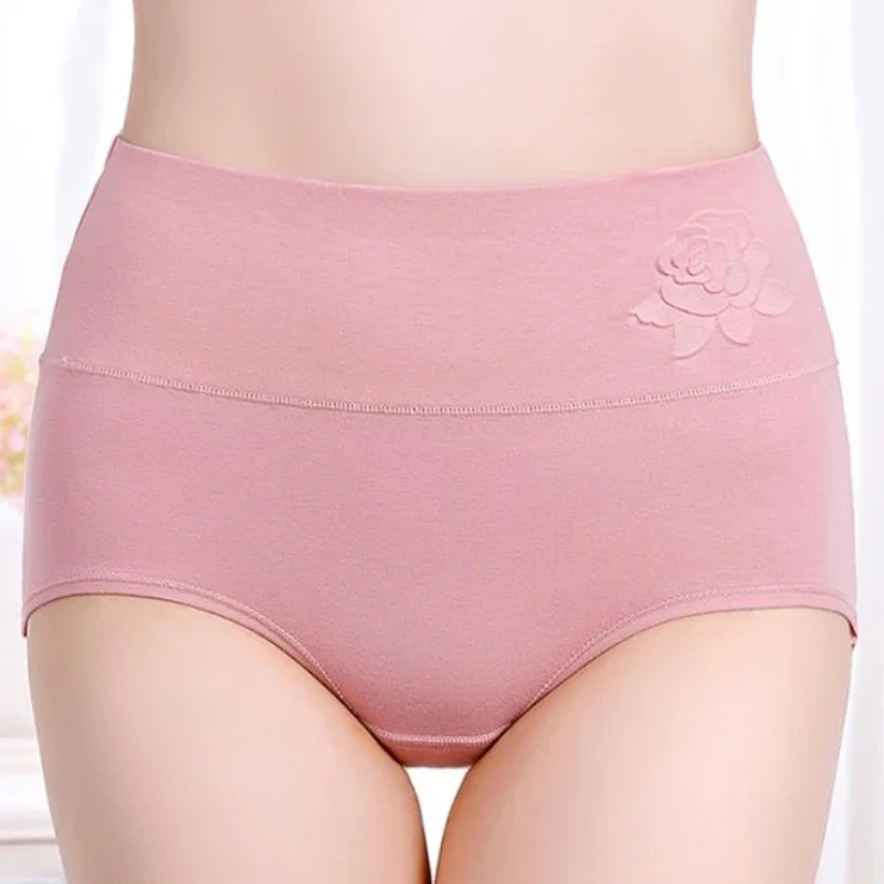 Cotton Women Panties Elastic Soft 4XL Under Panties Embossed Flower Ladies Underwear Breathable Sexy High Waist Briefs Lingerie