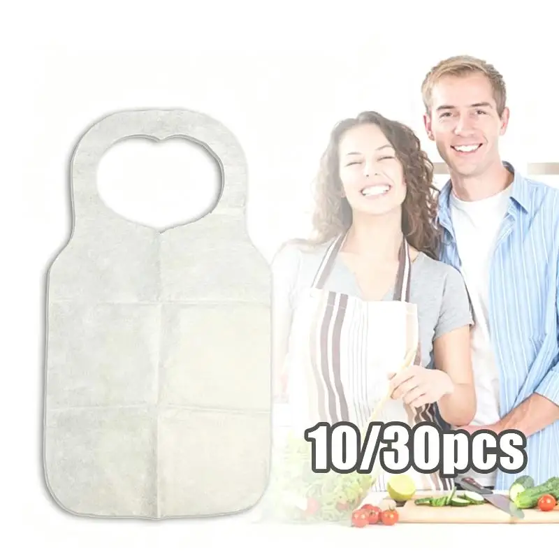 30Pcs Disposable Adult Apron Non-Woven Waterproof Bib For Lobster Hot Pot Restaurant BBQ Kitchen