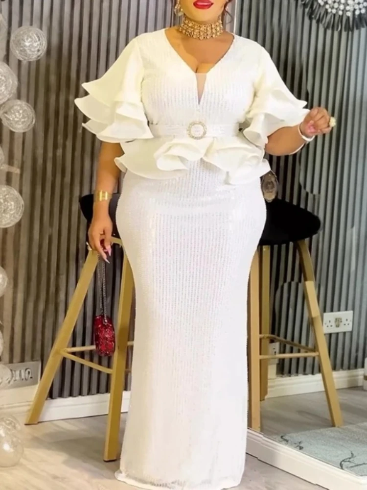 

2026 New Fashion African Party Dresses For Women Dubai Sequins Wedding Evening Gown Plus Size Elegant Turkey Christmas Dress