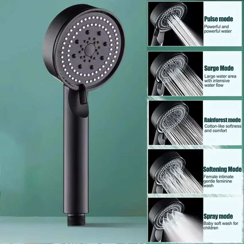 High Pressure Shower Head 5 Mode Handheld Adjustable Large Water Yield Shower Nozzle Massage Shower Bathroom Accessories