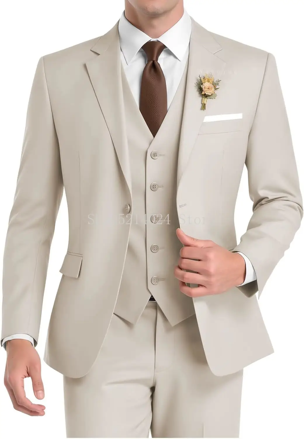 

Suit Men 3 Piece Wedding Suit Elegant Slim Fit Mens Suits Notched Lapel Blazer Single Breasted Vest and Pants