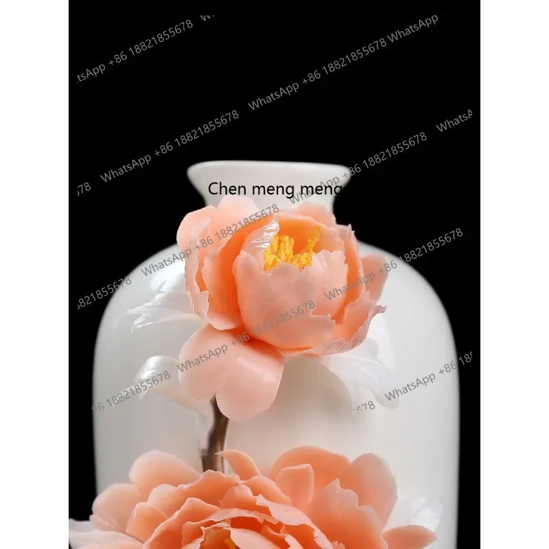 Flowers bloom rich intangible cultural heritage handmade ceramic peony vase ornament desktop porch decoration housewarming gift