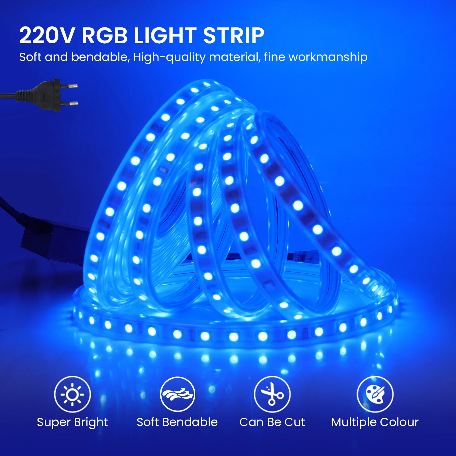 Imagem -02 - Impermeável Flexível Rgb Led Strip Light Fita com Controle Remoto Branco Branco Quente Plug Decor 110v 220v 5050 60leds por m