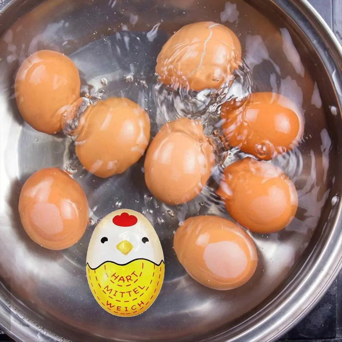Minuteur à œufs innovant AA83 : Vérifiez le niveau de cuisson en un coup d'œil. Fabriqué avec des matériaux sûrs, sans besoin de charger ni d'utiliser des piles.
