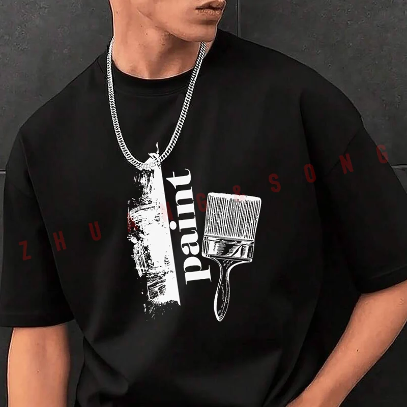 

Brush Color Brush Painter Print T-shirt Male Brand Tee Shirt Men Summer T Shirts Casual High Quelity O-neck Tees