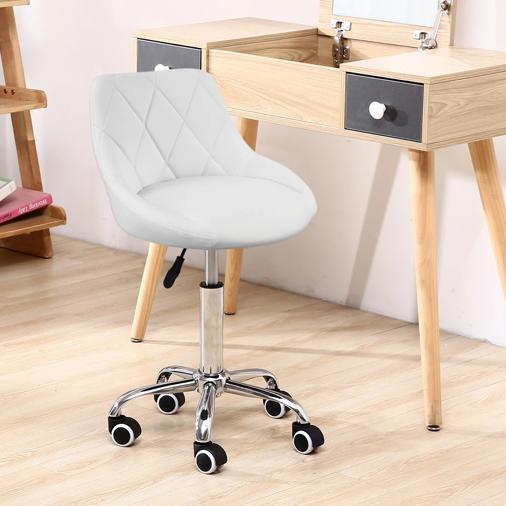Mid Back PU Leather Height Adjustable Swivel Modern Task Chair Computer Office Home Vanity Chair with Wheels White