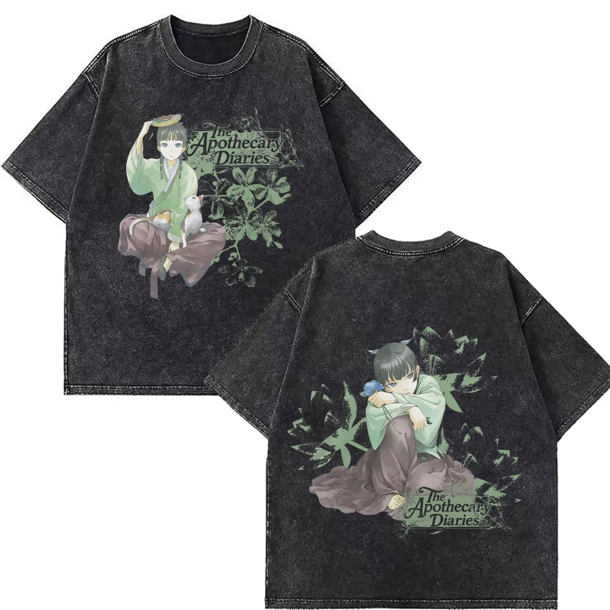 Anime The Apothecary Diaries Print Vintage Washed T-shirt Men Women Hip-hop punk Tee Summer Loose Casual Cotton T Shirts