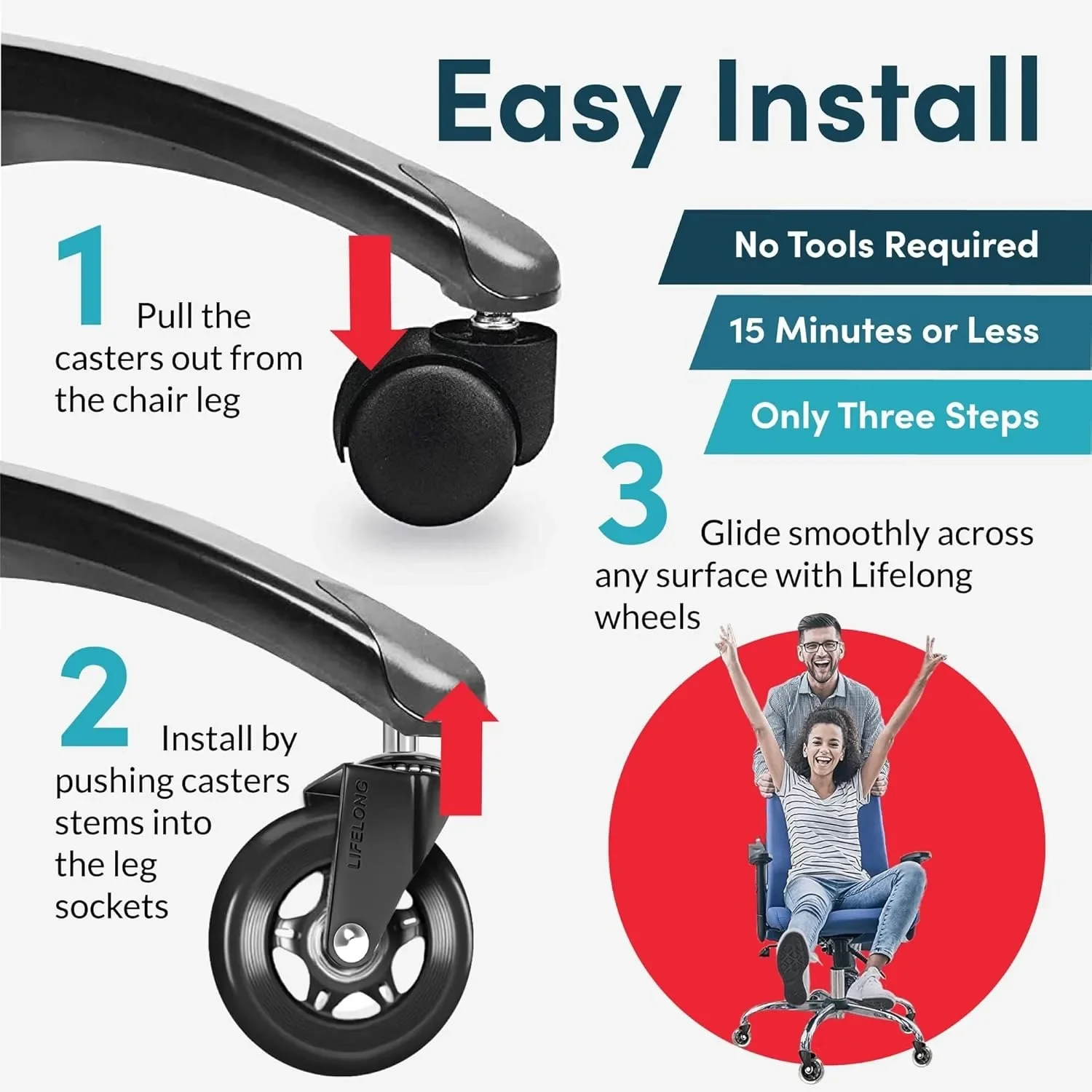 5pcs Office Chair Wheels Replacement Desk 3inch Mute Swivel Caster For Heavy Furniture Universal Polyurethane Rubber Caster