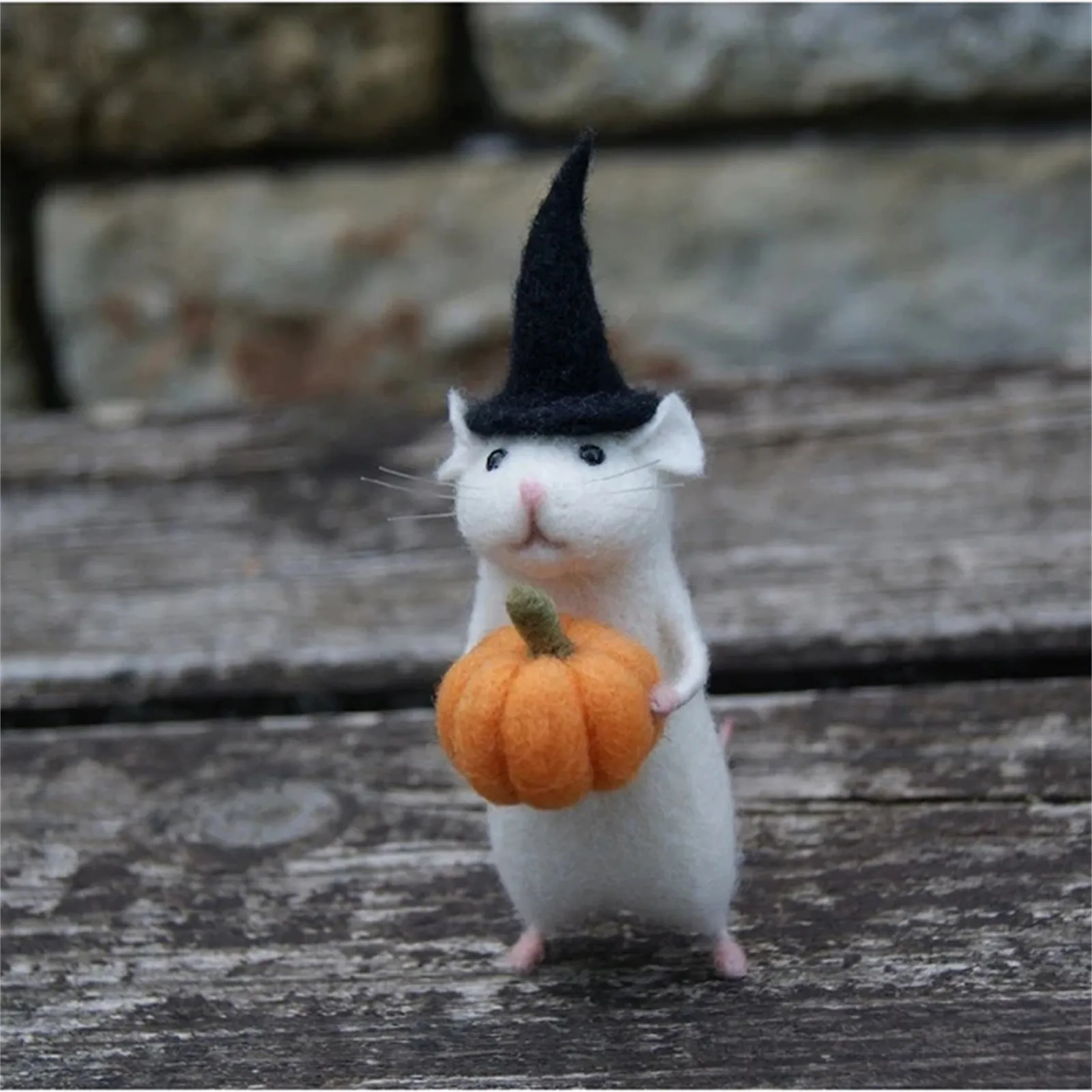 Felt Mouse And Pumpkin Ornament Halloween With A Pumpkin Needle Christmas Gift Needle Animal Needle Miniature Animal Ornament