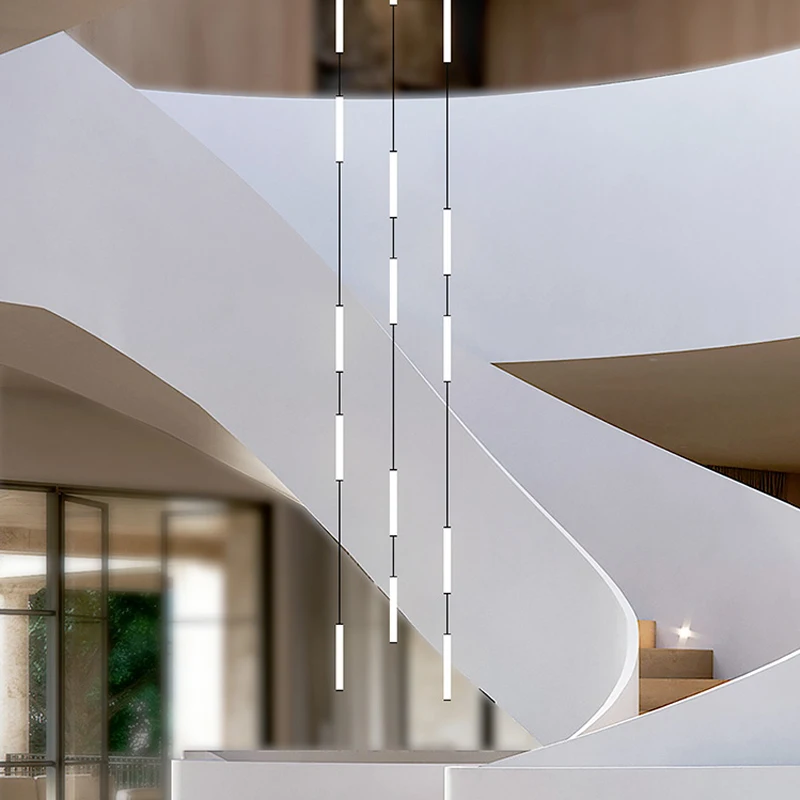LED Modern Long Line Pendent Duplex Attic Pendant Light Hanging Staircase Chandelier Suitable For Villa Living Room Ceiling Lamp