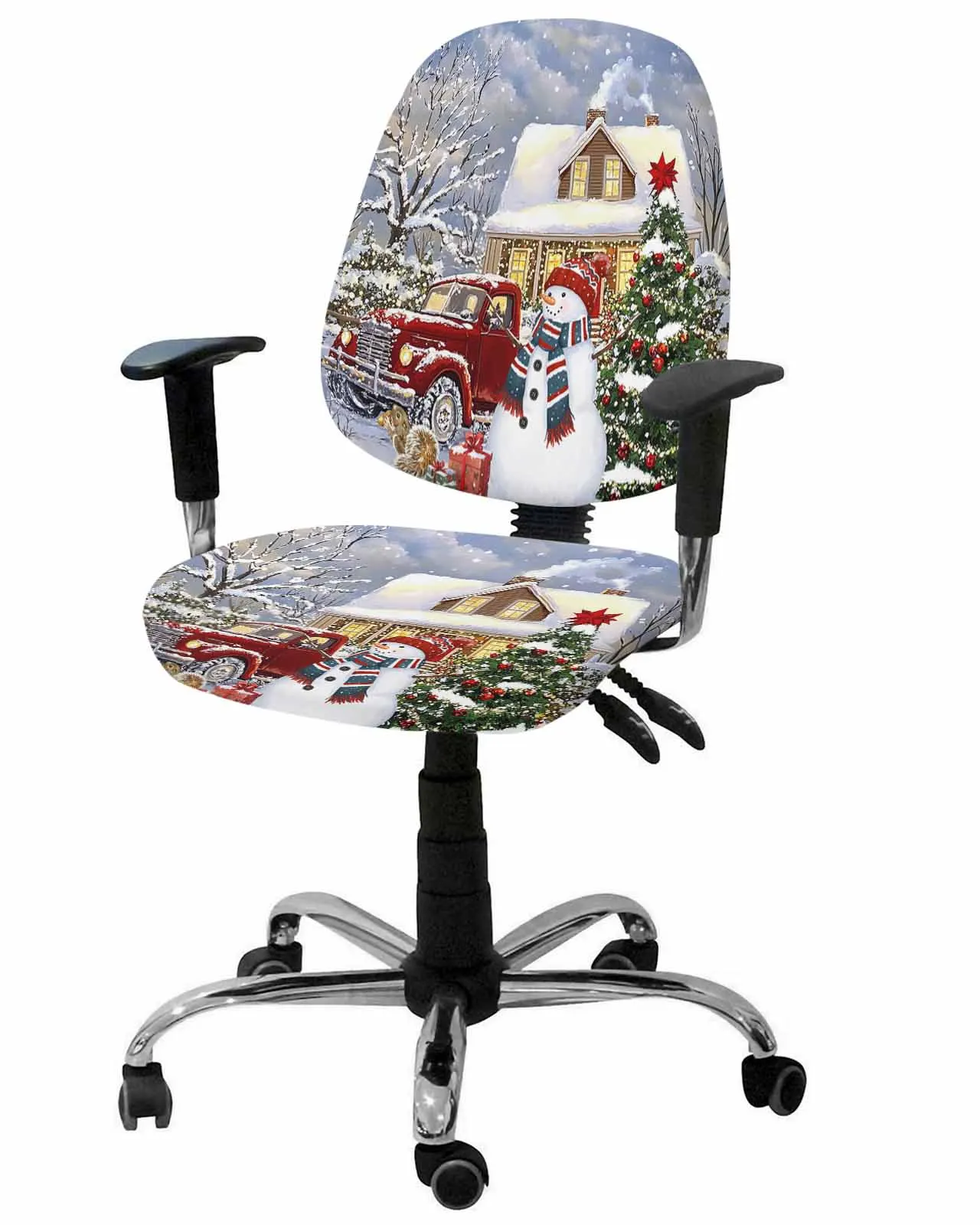 Christmas Goblin Snowflake Gift Bell Armchair Computer Chair Cover Removable Office Chair Slipcover Split Seat Covers