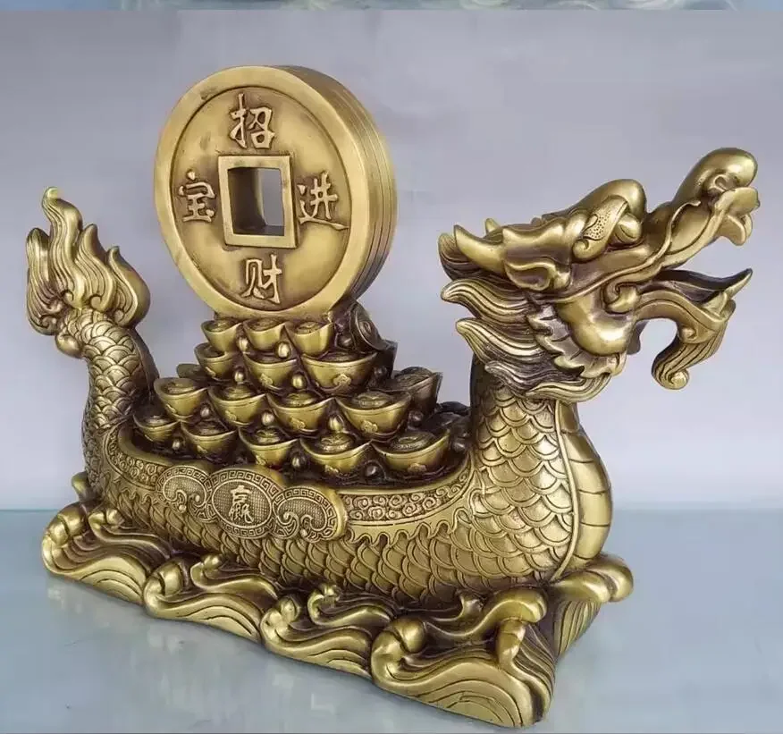 Metal 1 foot 3 Wealth Seeking Dragon Boat 44 * 15 * 30 * cm Decoration Decoration Home, Office, Cultural and Creative Decoratio