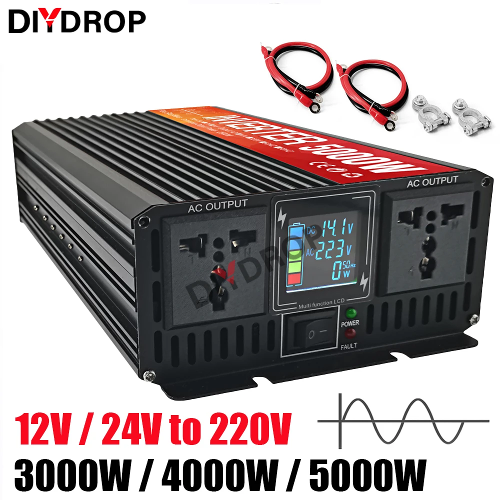 

Pure Sine Wave Car Inverter 3000W 4000W 5000W Double Socket LCD Display DC 12V 24V To AC 220V Voltage Converter Power Supply New