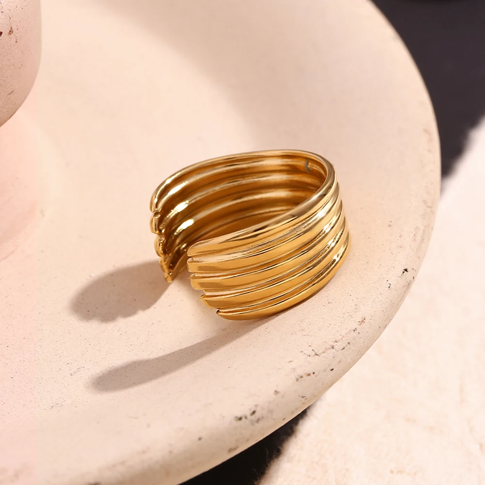 MamacitaSlay Minimalist multi-layer stripe opening rings stainless steel women's jewelry Waterproof rings trend 2024 aliexpress