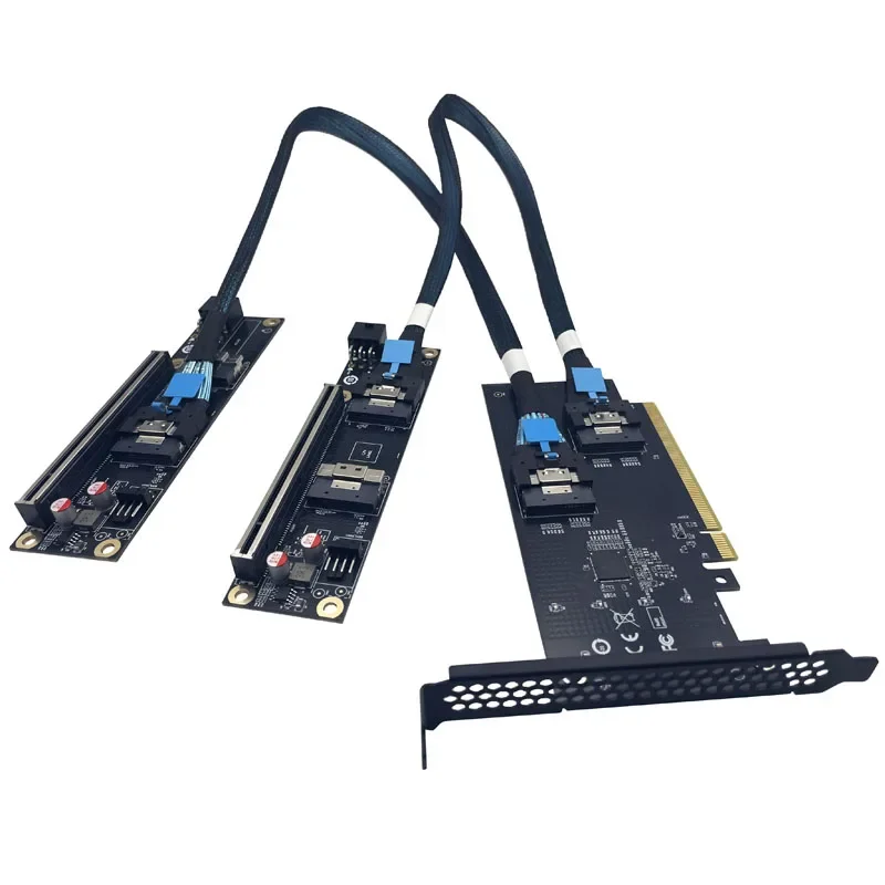 NEW 2 Port SlimSAS 8i x2 to PCIe5.0 x16 Slot Adapter Card SFF8654 Riser Card GEN5 for Network Graphics Video Card GPU 6Pin Power