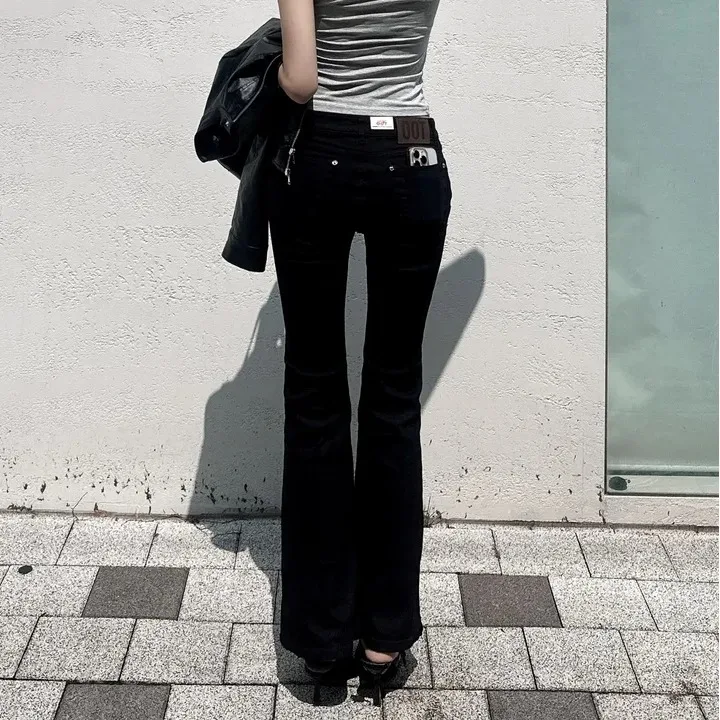 

Low Waist Slim Fit Bell Bot Jeans Women's Elastic Stretchy Retro High Hip Pants Chinese Manufacturer Pure Color Wear Resis...